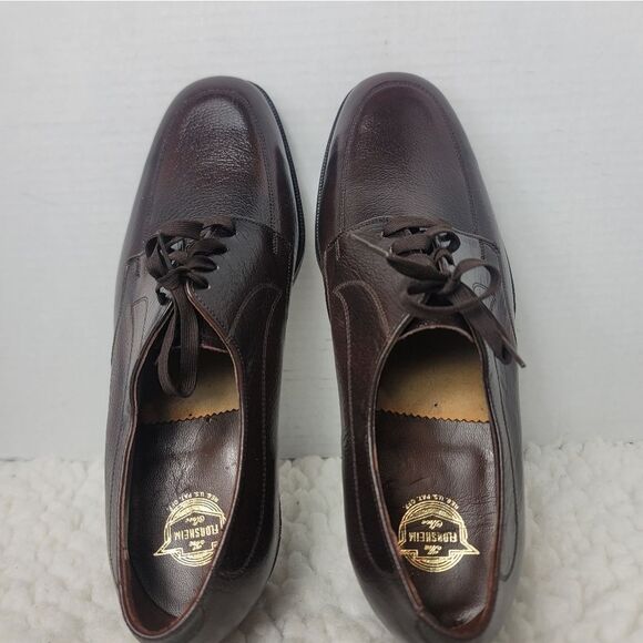 Vtg 80\'s Florsheim Mens Derby Shoes Size 7.5  Burgundy Leather Apron Toe 730314